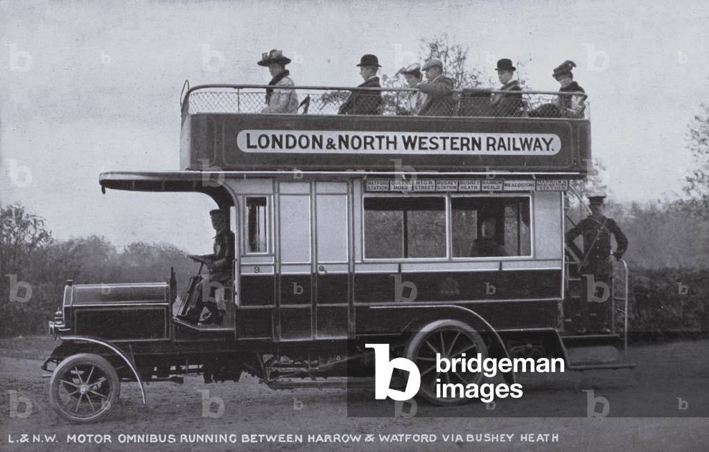 London & North Western Railway omnibus running between Harrow and Watford via Bushey Heath (b/w photo)
