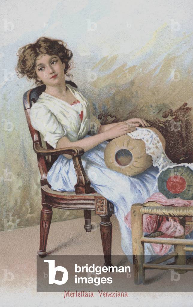 Venetian lacemaker, Italy (chromolitho)