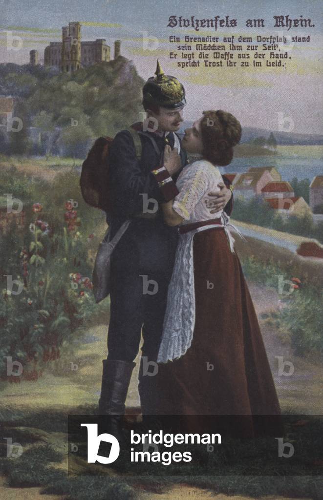 Stolzenfels Castle on the River Rhine, German patriotic military themed postcard (coloured photo)