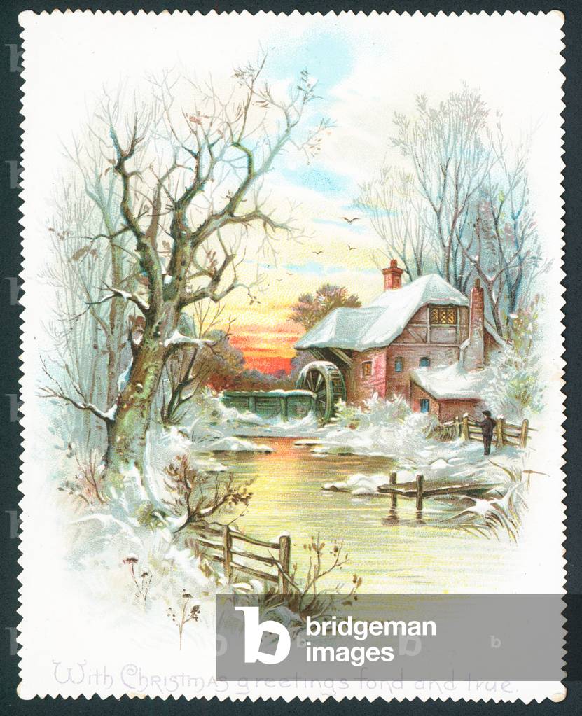 With Christmas greetings fond and true - Christmas card (chromolitho)