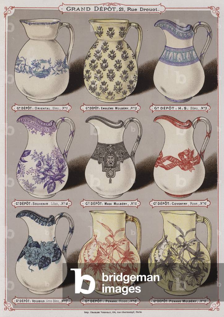 Page from the catalogue of the Grand Depot de Porcelaines, Faiences et Verreries (colour litho)