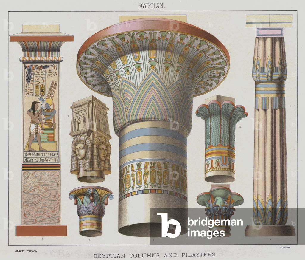Egyptian, Egyptian columns and pilasters (colour litho)