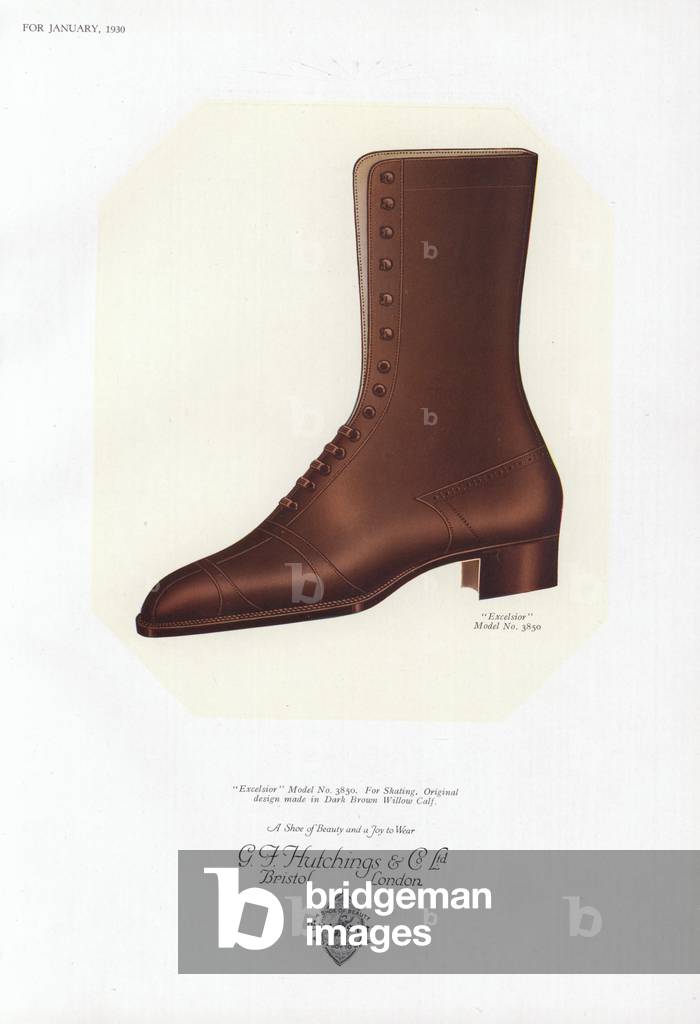 Women's shoe advertisement, 1930s (colour litho)