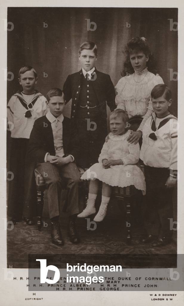 Prince Henry, The Duke Of Cornwall, Princess Mary, Prince Albert, Prince John, Prince George, Children of King George V (b/w photo)