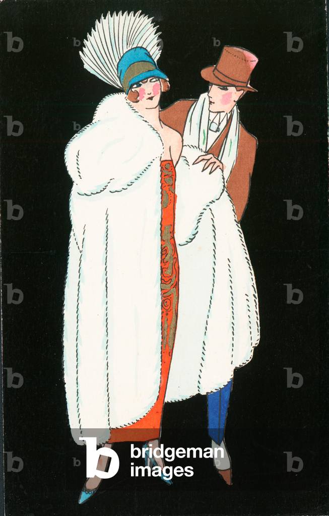 Elegant couple (colour litho)