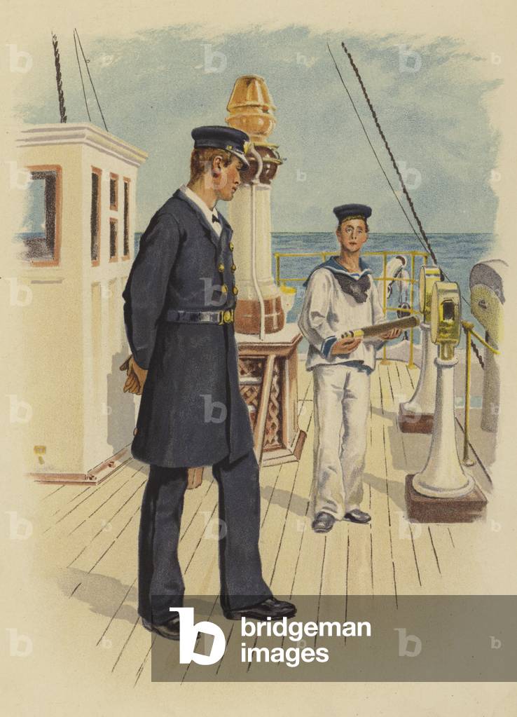 Lieutenant and signal boy (colour litho)