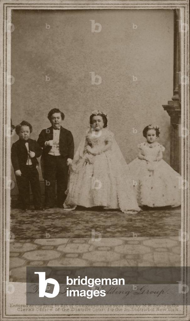 Wedding photograph of Charles Sherwood Stratton, American entertainer known as General Tom Thumb, and his wife, Lavinia Warren, 1863 (b/w photo)