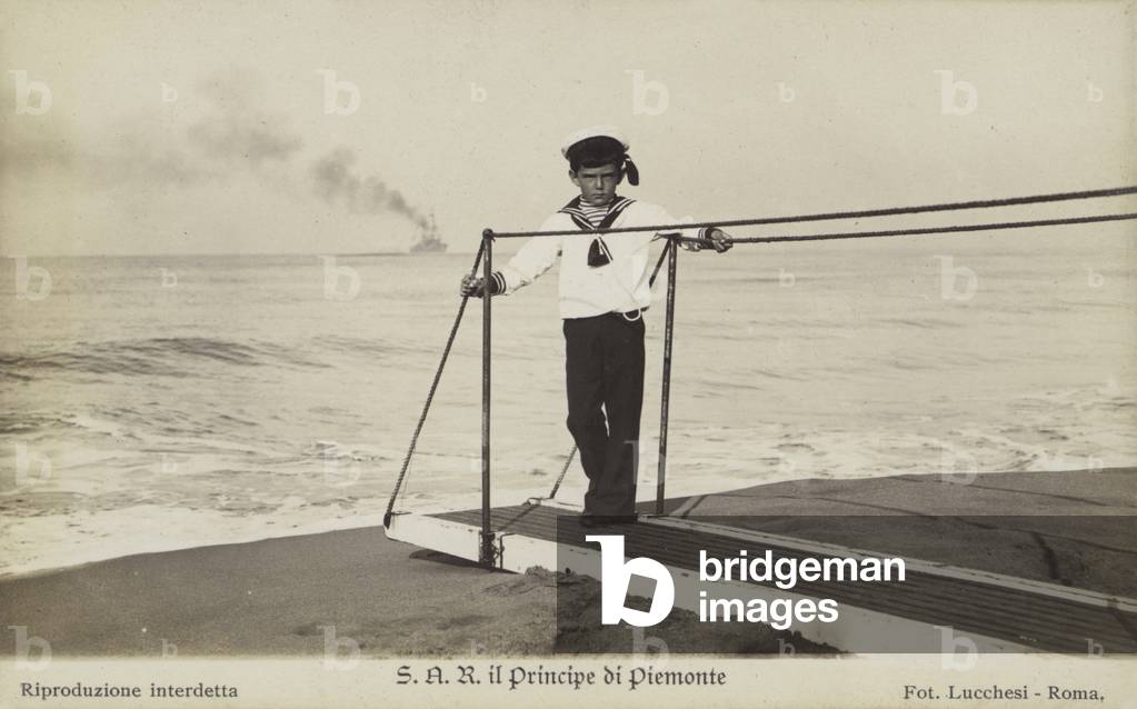 Prince of Piedmont, the future King Umberto II of Italy, as a young boy (b/w photo)