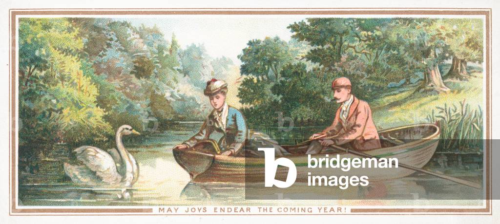 Couple in Rowing Boat, New Year Card (chromolitho)