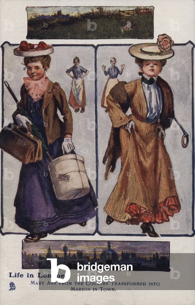 Life in London, Mary Ann from the country transformed into Marion in town (colour litho)