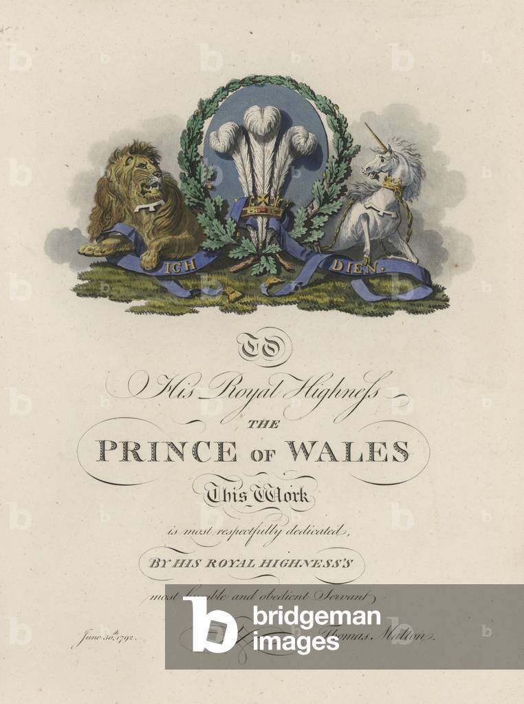 Dedication of a work by Thomas Walton to the Prince of Wales, 1792 (colour litho)