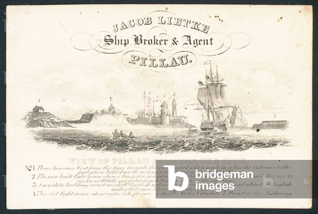 Jacob Lietke, ship broker and agent, trade card (engraving)