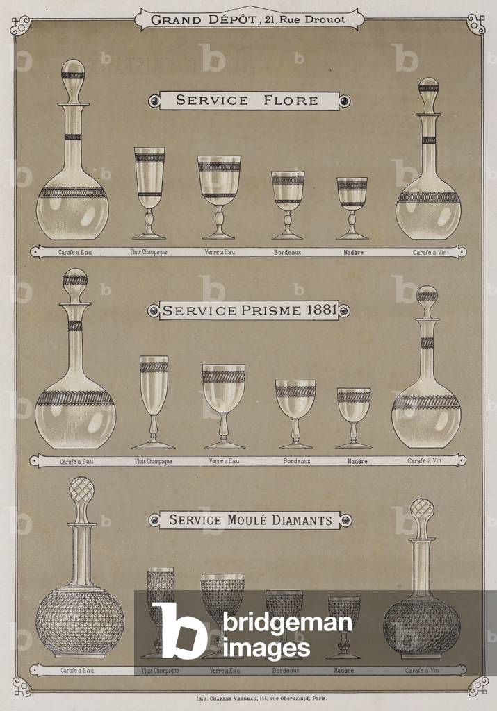 Page from the catalogue of the Grand Depot de Porcelaines, Faiences et Verreries (colour litho)