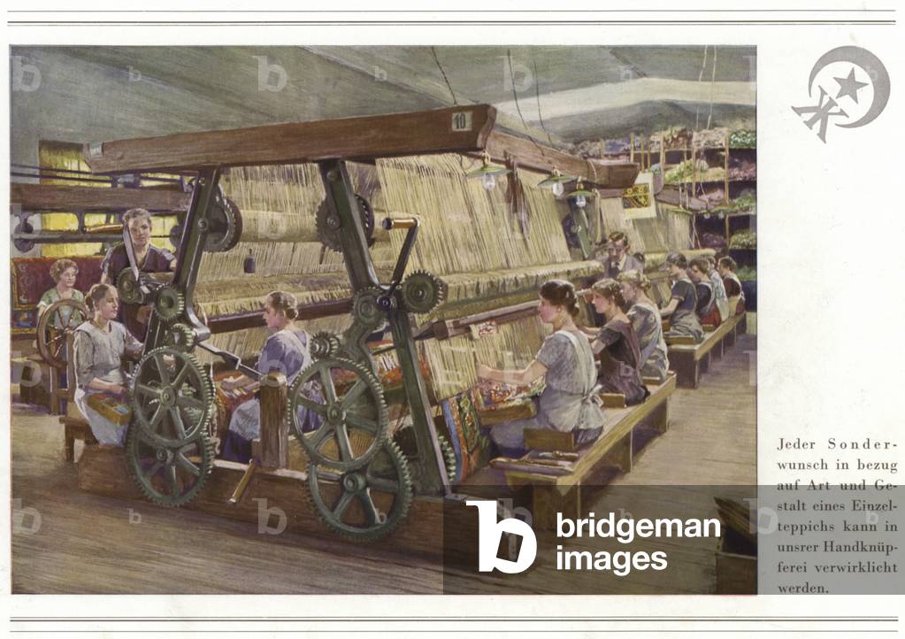 Business of carpet manufacturers Halbmond-Teppichfabrik Von Koch Und Te Kock (colour litho)