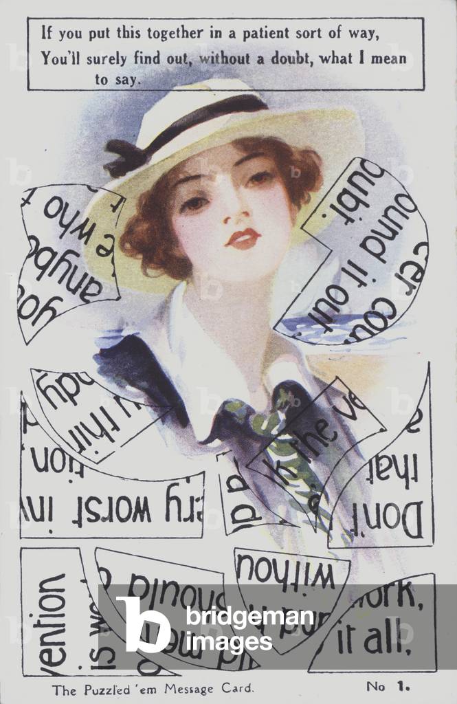Portrait of a woman wearing a hat (colour litho)