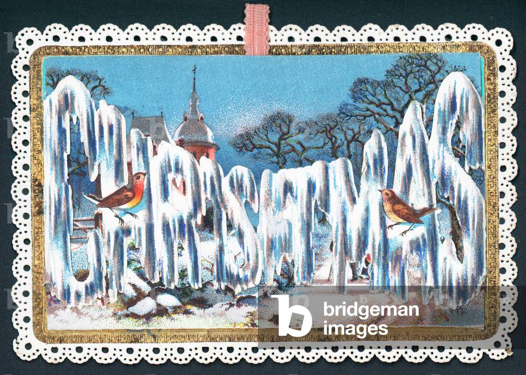 Christmas Wording in Ice, Christmas Card (chromolitho)