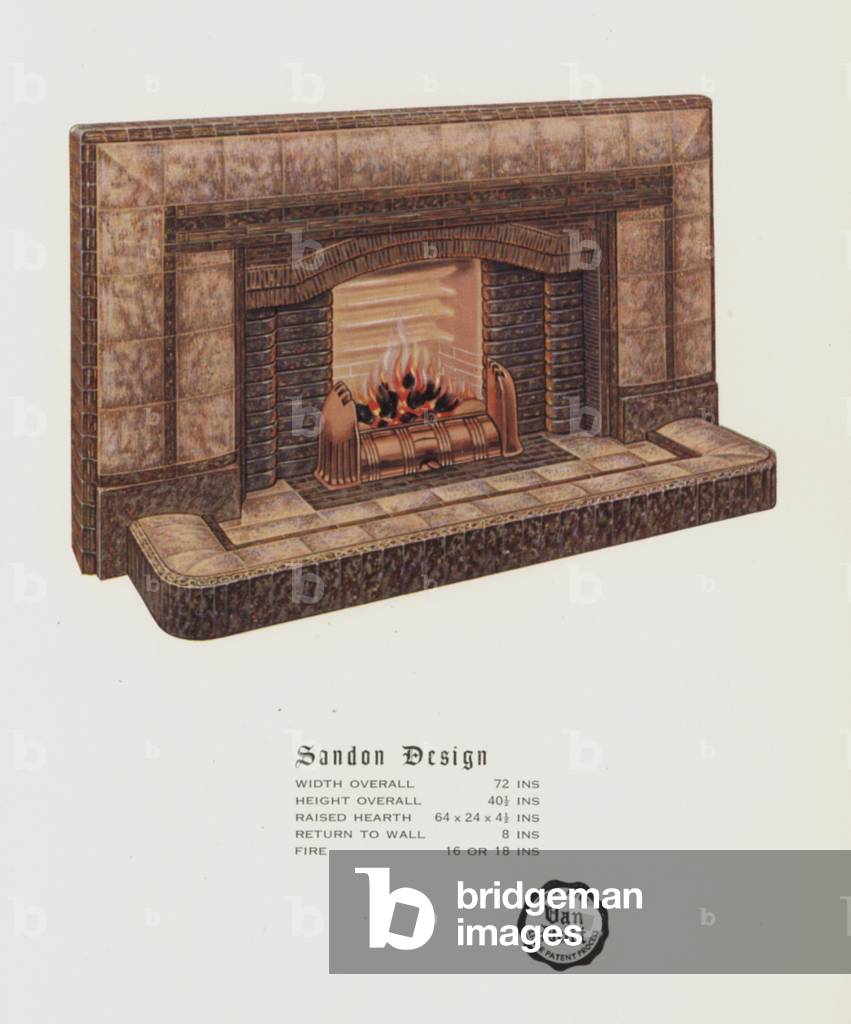 Fireplace made with English manufactured 'Van Delft' tiles (litho)