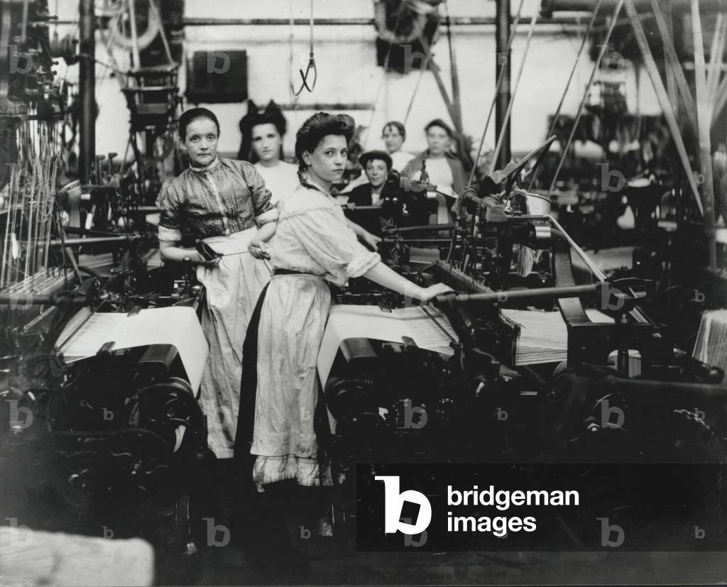 Women working in a factory, possibly a paper mill, World War I, 1914-1918 (b/w photo)