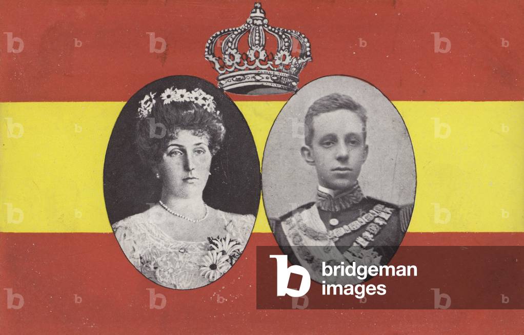 King Alfonso XIII Of Spain and his Queen (b/w photo)