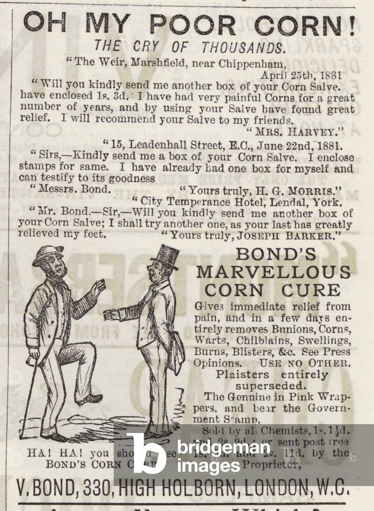 Advertisement for corn treatment (engraving)