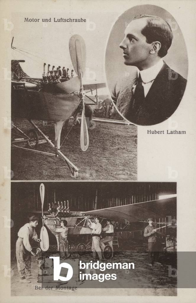 French aviator Hubert Latham and his aeroplane (b/w photo)