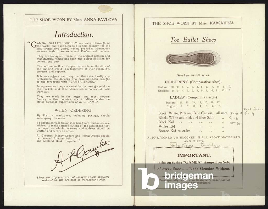 Pages from Catalogue of Gambas Famous Milan Toe Ballet Shoe (litho)