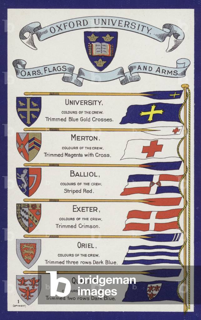 Oars, flags and arms, Oxford University (colour litho)