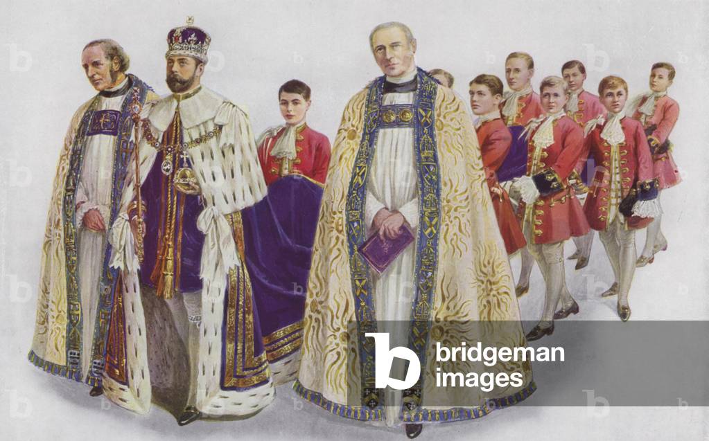 His Majesty the King entering the Abbey (colour litho)
