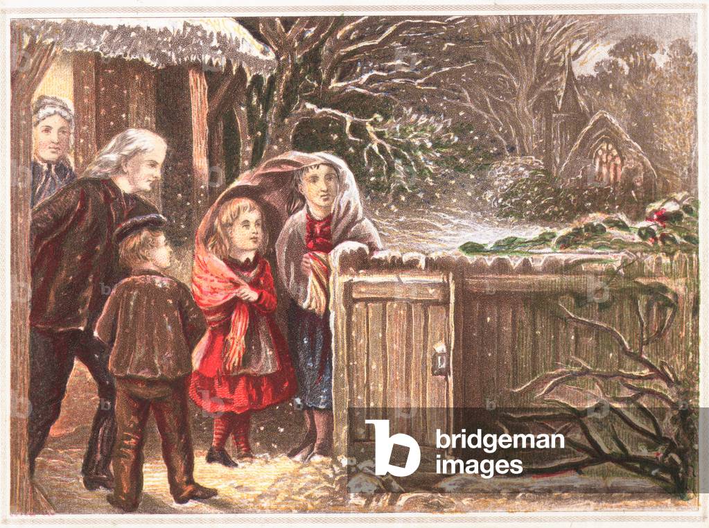 Starting to Snow, Christmas Card (chromolitho)