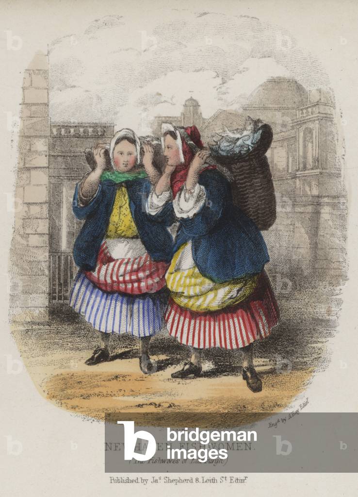 Newhaven fishwomen, Edinburgh (coloured engraving)
