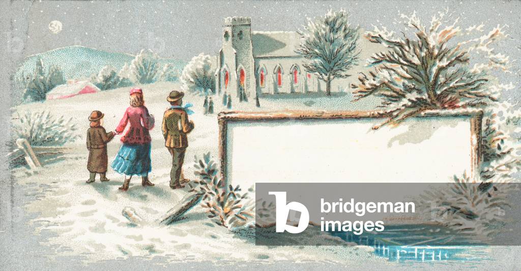Walking to Church, Christmas Card (chromolitho)