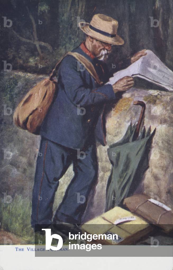 The village postman (colour litho)