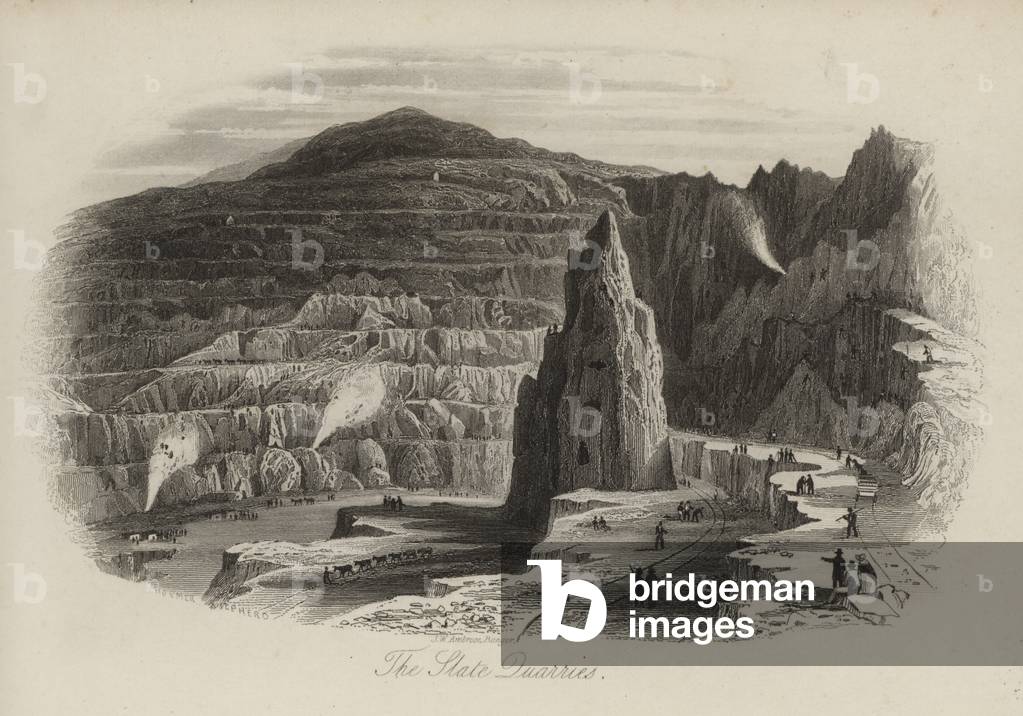 Slate quarries, Bethesda, North Wales (engraving)