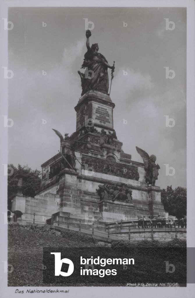 Nationaldenkmal, monument commemorating the unification of Germany, Rudesheim am Rhein, Hesse (b/w photo)