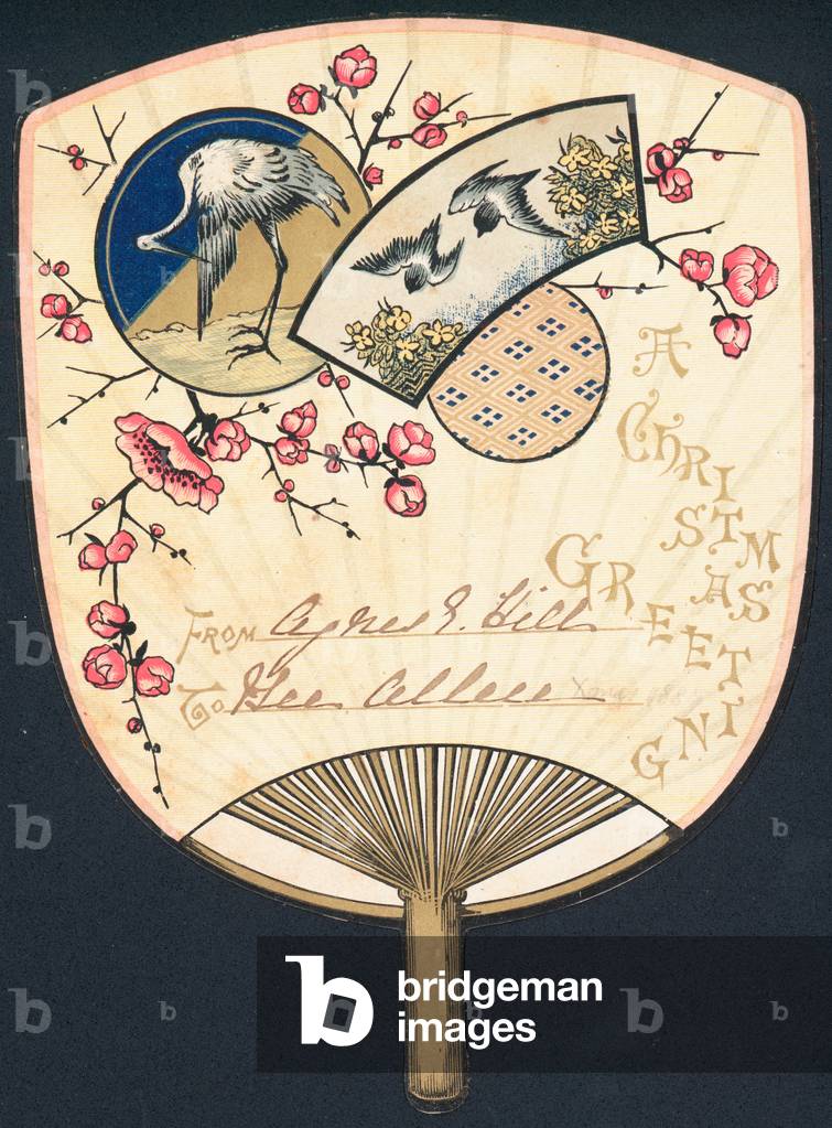 Birds on Fan, Christmas Card (chromolitho)