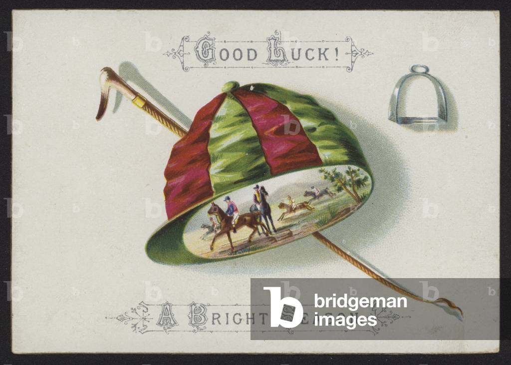 Jockey's cap and whip (chromolitho)