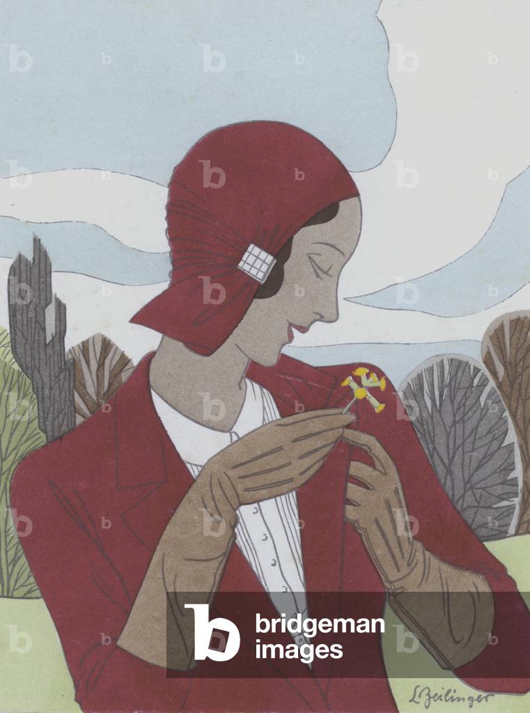 Women's fashion design from the 1930s (colour litho)