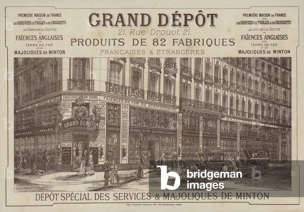 Page from the catalogue of the Grand Depot de Porcelaines, Faiences et Verreries (colour litho)