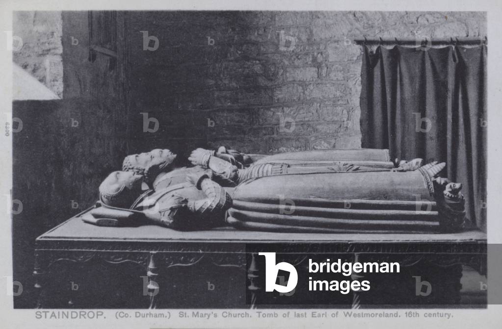 Staindrop, St Marys Church, Tomb of the last Earl of Westmoreland, 16th century (b/w photo)