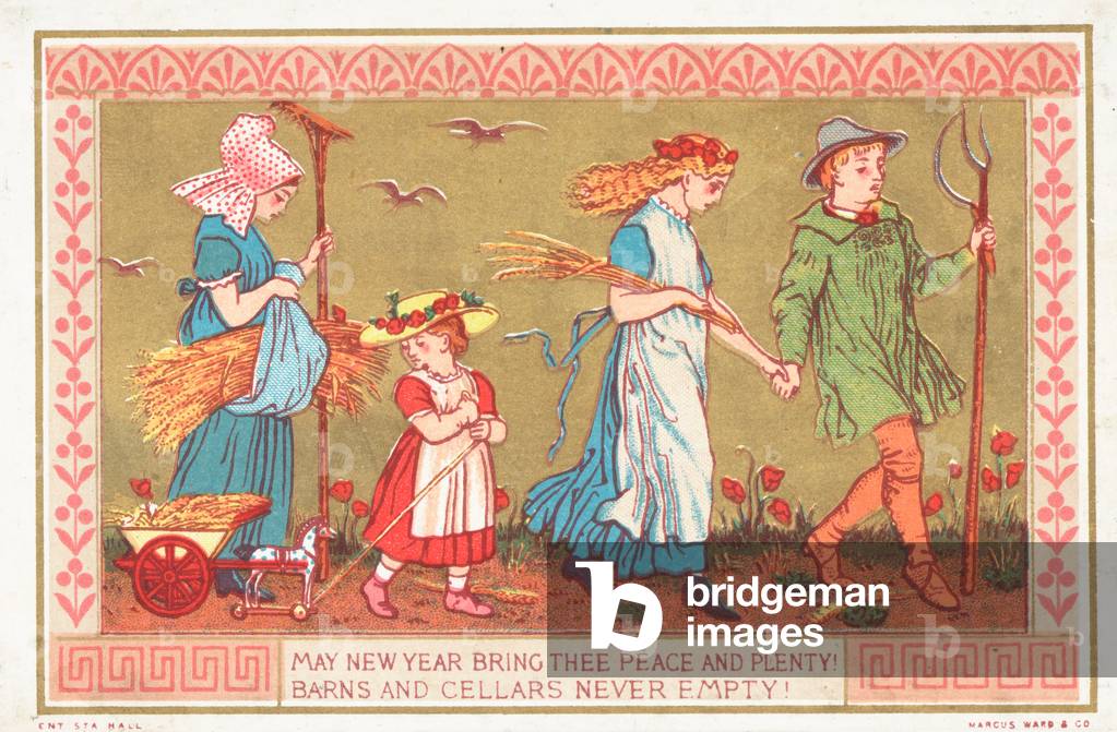Bringing in the Harvest, New Year Card (chromolitho)