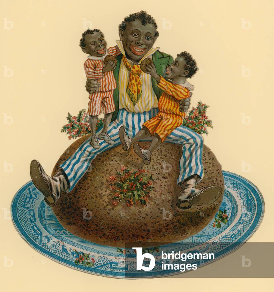 Victorian Christmas pudding illustration (colour litho)