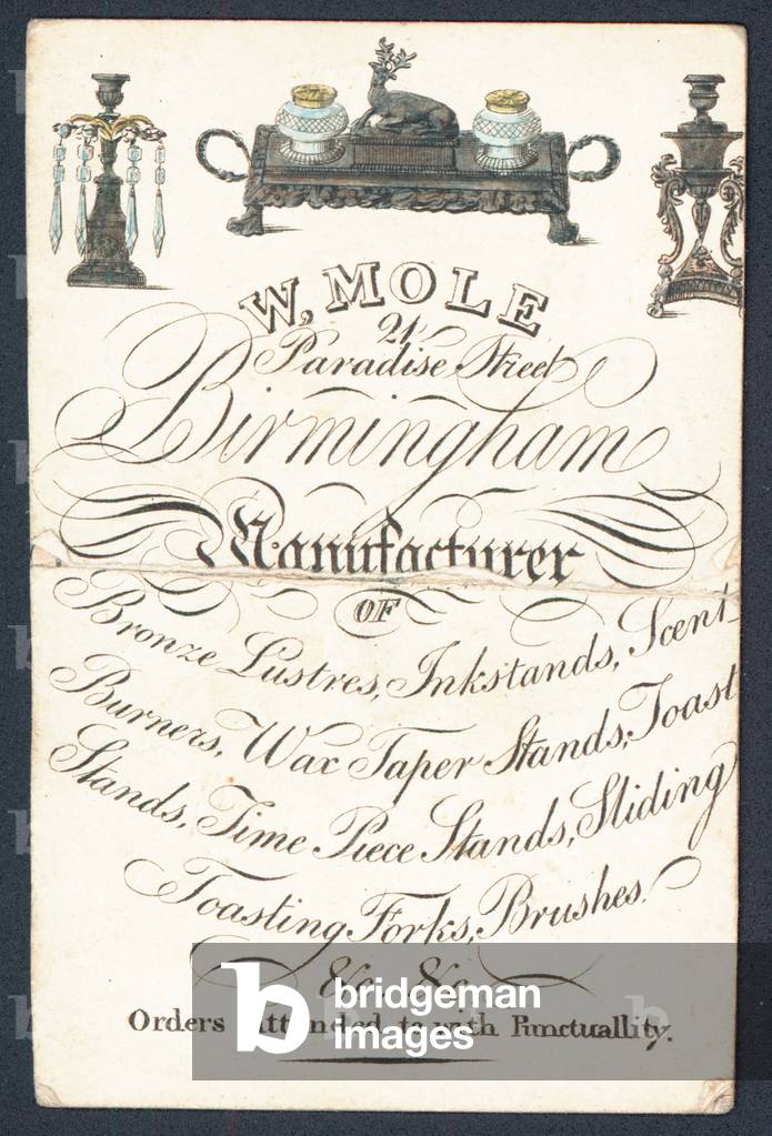 W Mole, manufacturer of metal goods, trade card (engraving)