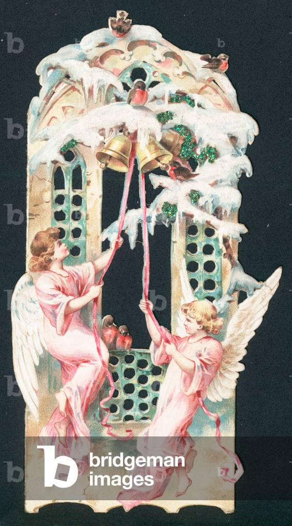 Angels ringing bells, Christmas Card (chromolitho)