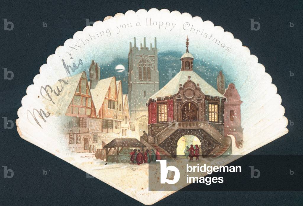 Fan-shaped Victorian Christmas card (chromolitho)