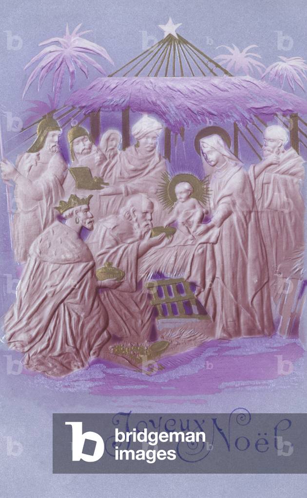 Adoration of the Magi: Christmas card (colour litho)