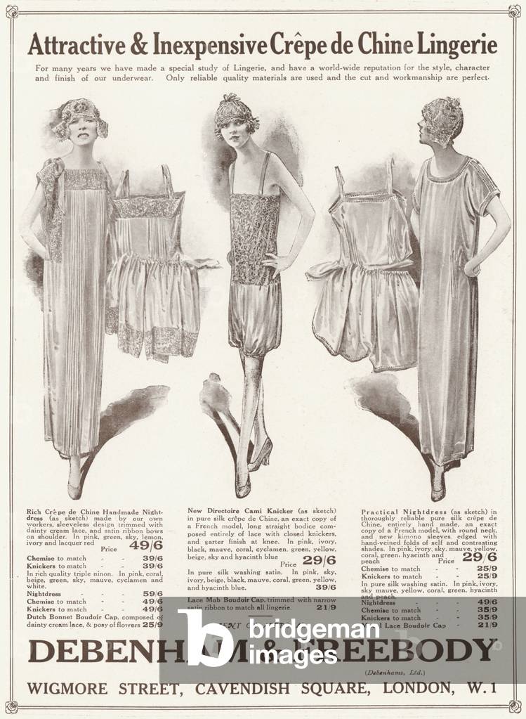Advertisement for Debenham & Freebody crepe-de-chine lingerie (litho)