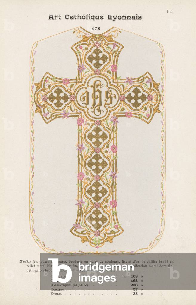Page from catalogue of vestments, 1908 (colour litho)