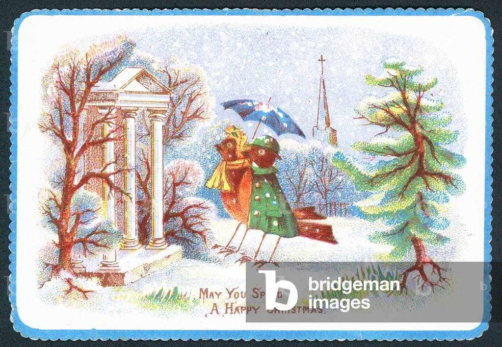 Robins in Clothes, Christmas Card (chromolitho)
