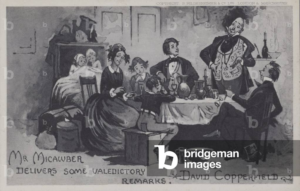 Mr Micawber delivers some valedictory remarks, David Copperfield (b/w photo)