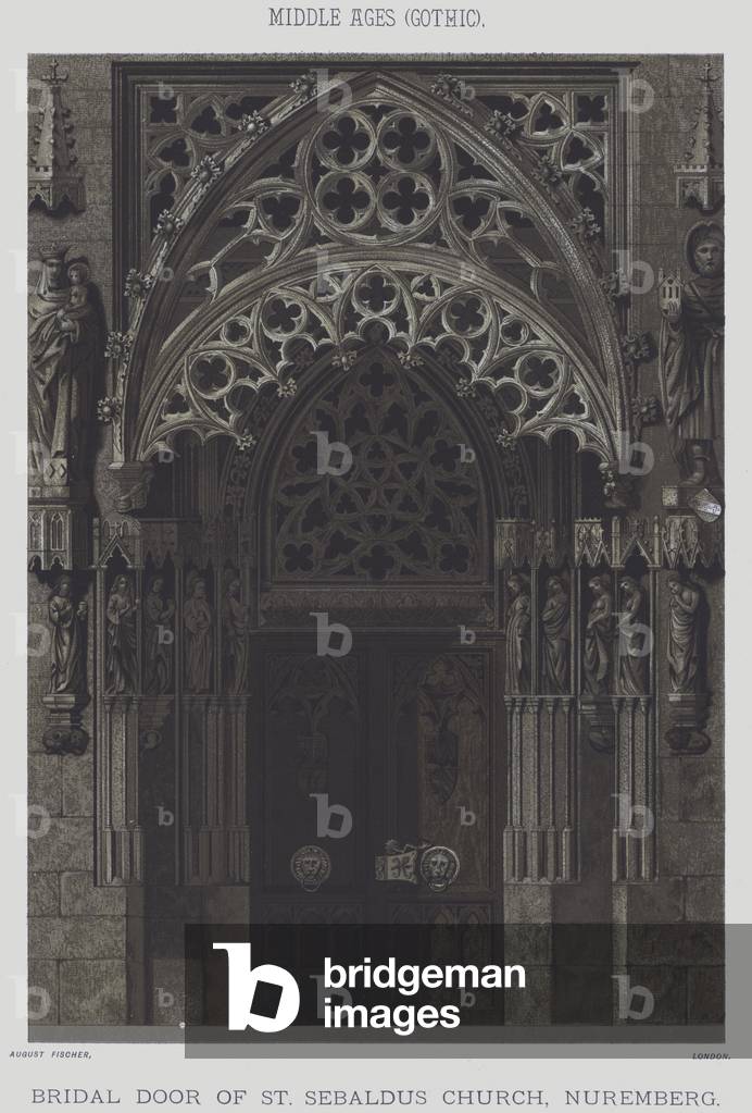 Middle Ages, Gothic, Bridal door of st sebaldus church, Nuremberg (colour litho)